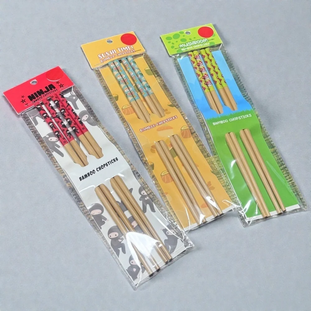 Set of 3 Bamboo Chopsticks, NWT Cute Sushi, Ninja & Mushroom Designs, Reusable